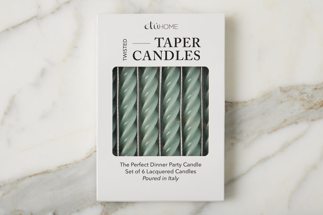 Sage Twisted Taper Candles, Set of 6