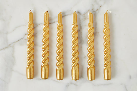 Lacquer Twisted Taper Candles, Gold, Set of 6