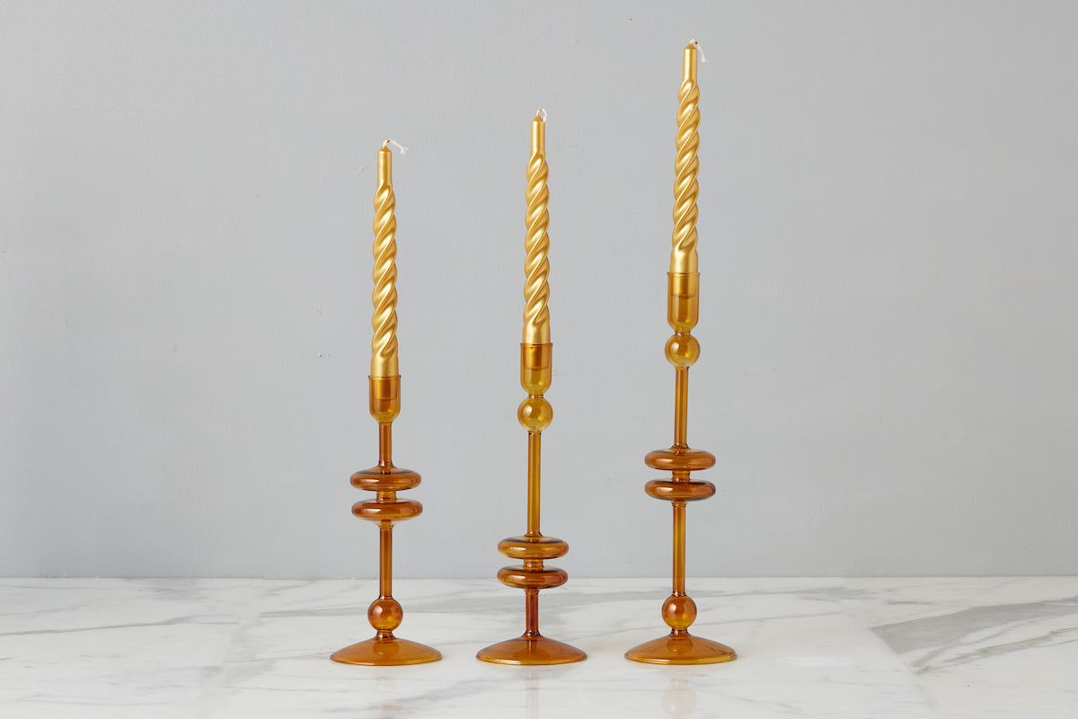 Lacquer Twisted Taper Candles, Gold, Set of 6