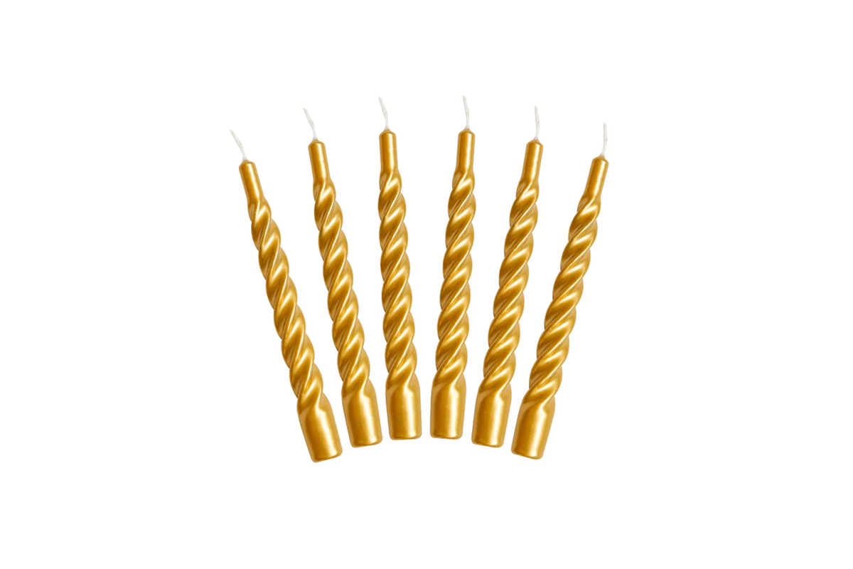 Lacquer Twisted Taper Candles, Gold, Set of 6