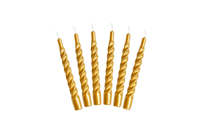 Lacquer Twisted Taper Candles, Gold, Set of 6
