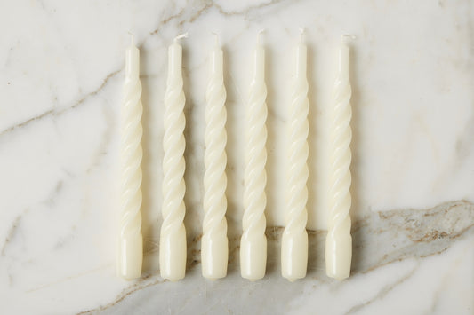 Lacquered Twisted Taper Candles, Cream, Set of 6