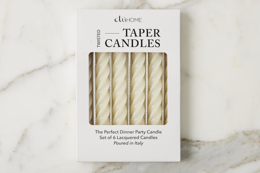 Lacquered Twisted Taper Candles, Cream, Set of 6