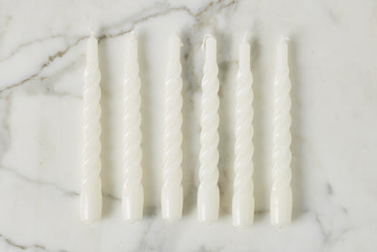 Lacquered Twisted Taper Candles, White, Set of 6