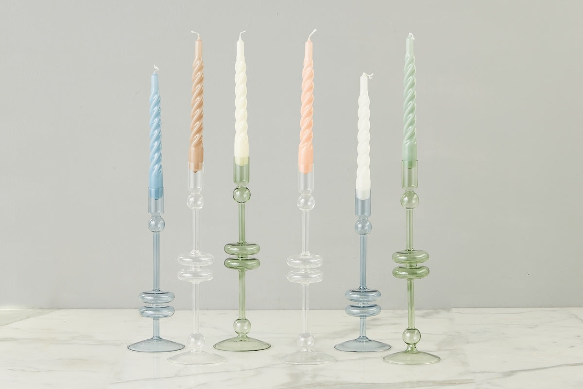 Lacquered Twisted Taper Candles, White, Set of 6