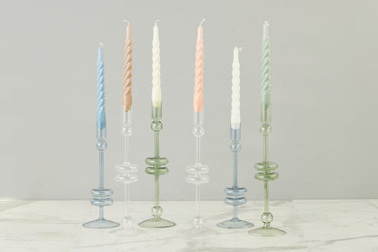 Lacquered Twisted Taper Candles, White, Set of 6
