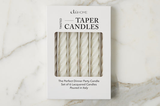 Lacquered Twisted Taper Candles, White, Set of 6