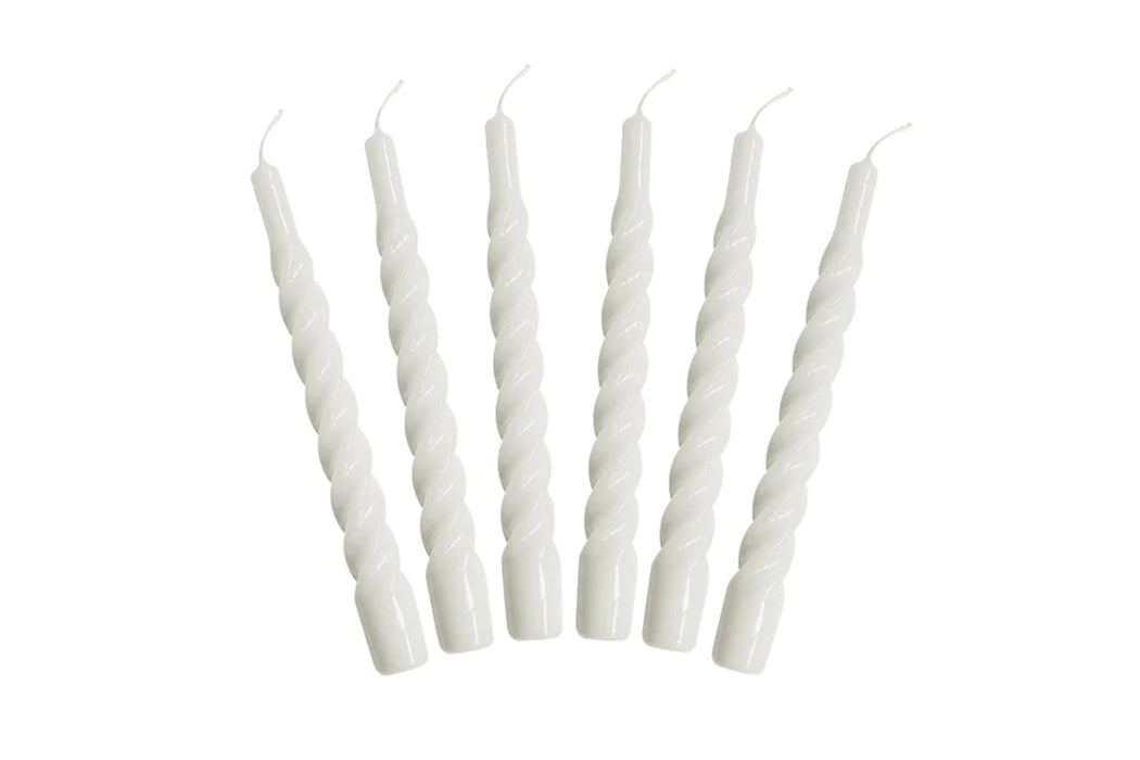 White Twisted Taper Candles, Set of 6