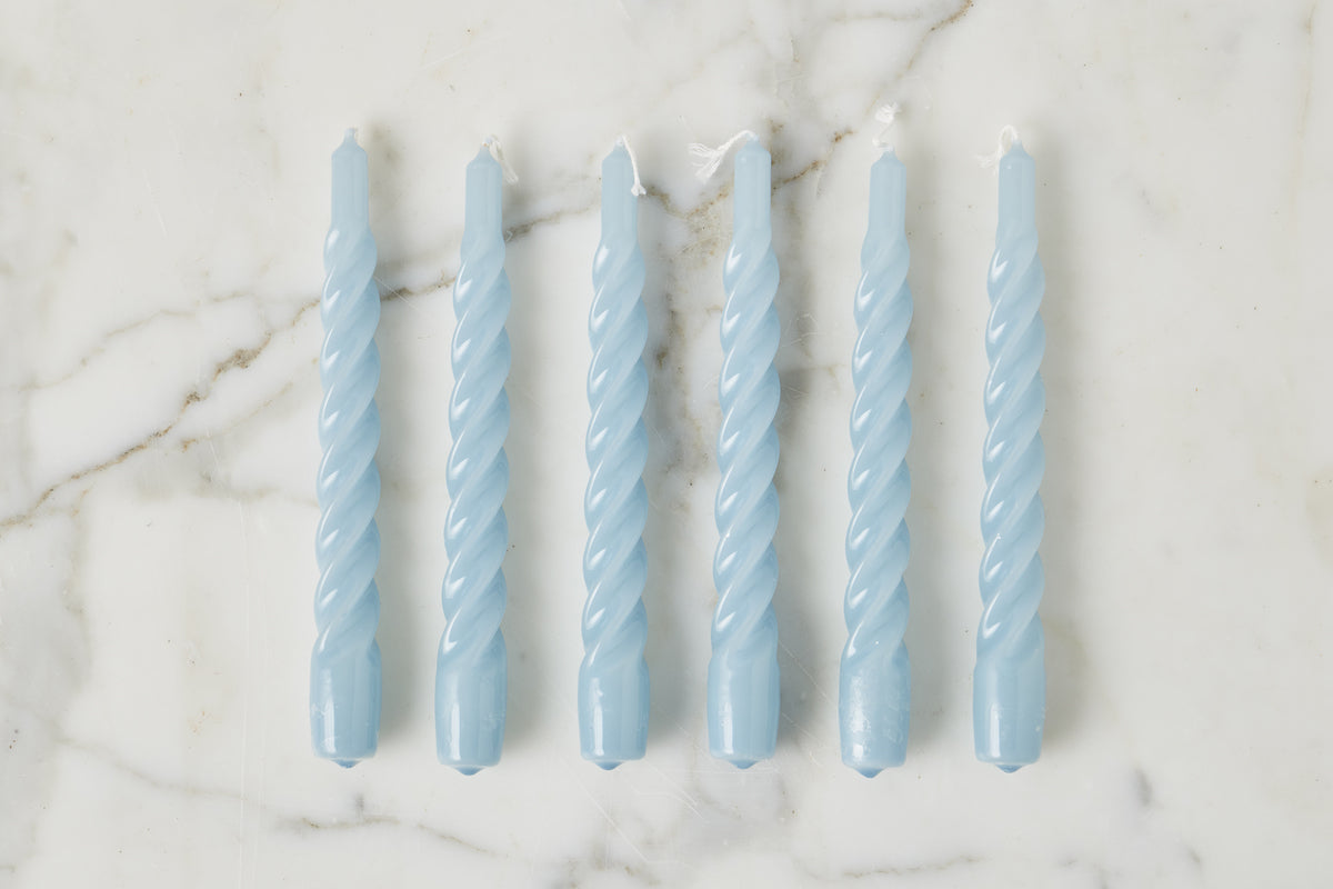 Lacquered Twisted Taper Candles, Denim, Set of 6