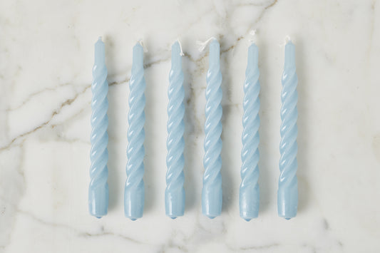 Lacquered Twisted Taper Candles, Denim, Set of 6