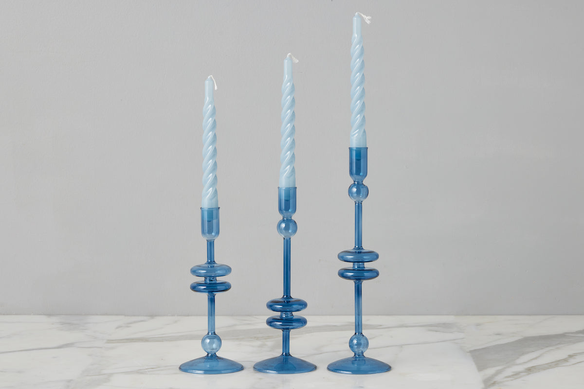 Lacquered Twisted Taper Candles, Denim, Set of 6