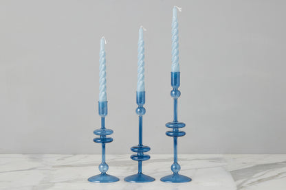 Lacquered Twisted Taper Candles, Denim, Set of 6