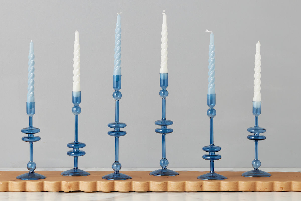 Lacquered Twisted Taper Candles, Denim, Set of 6