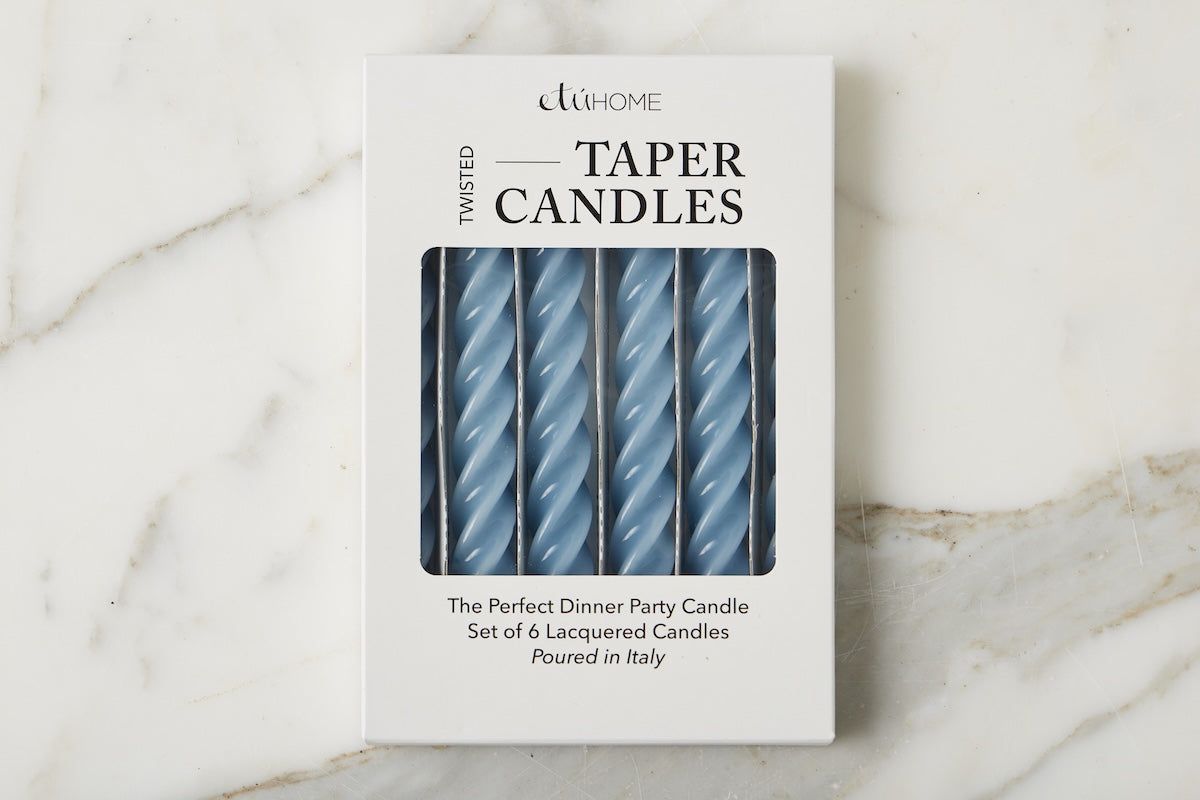 Lacquered Twisted Taper Candles, Denim, Set of 6