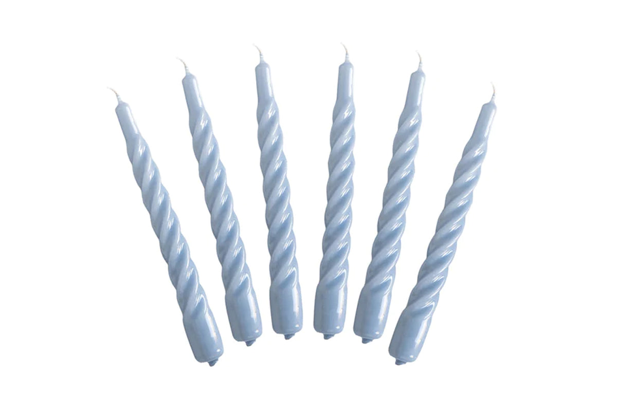 Lacquered Twisted Taper Candles, Denim, Set of 6