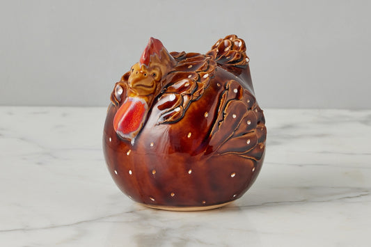 Ceramic Country French Hen, Medium, Brown