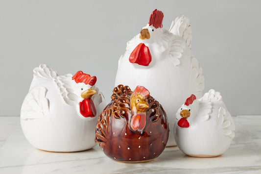 Ceramic Country French Hen, Medium, Brown