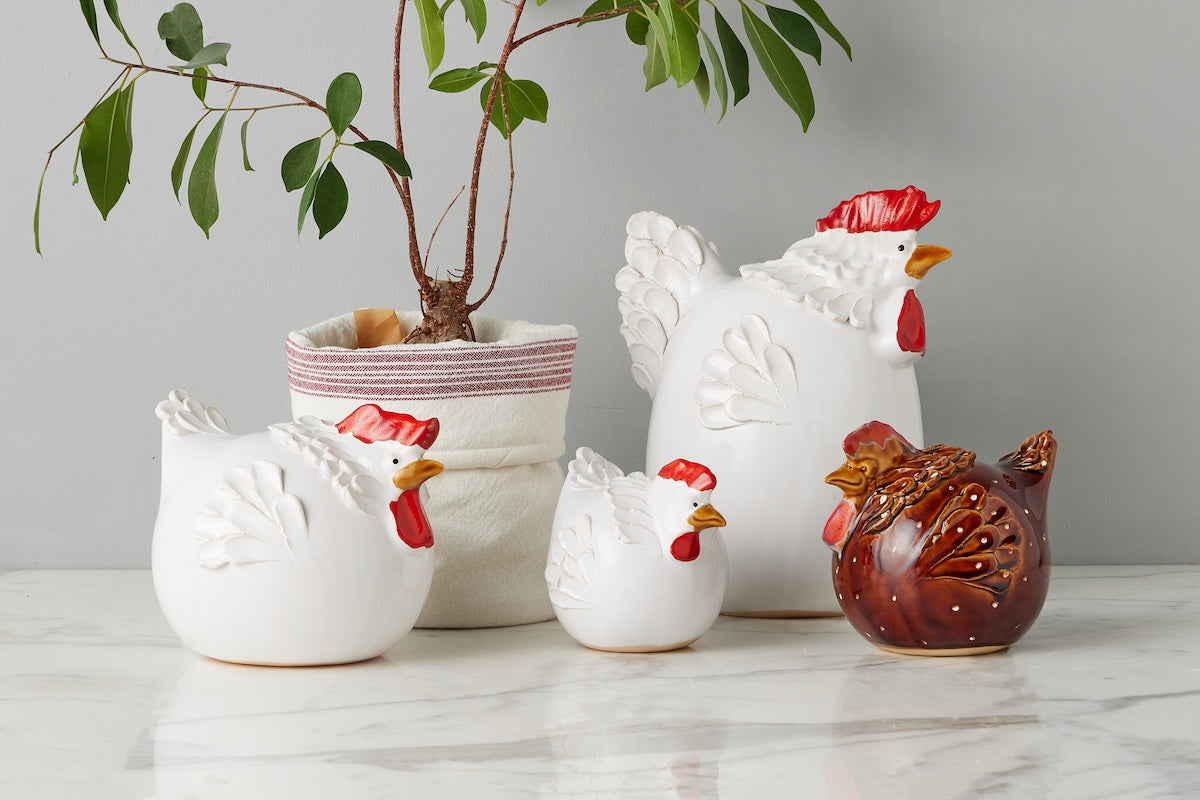 Ceramic Country French Hen, Medium, Brown