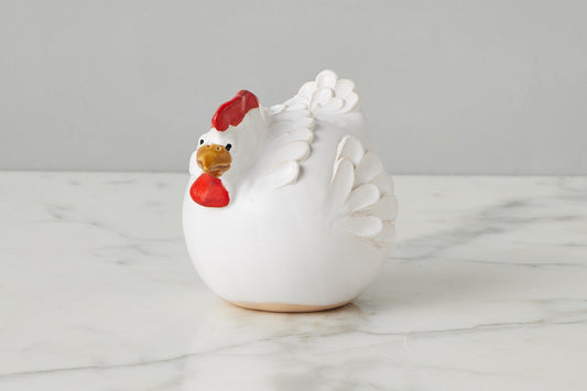 Ceramic Country French Hen, Small, White