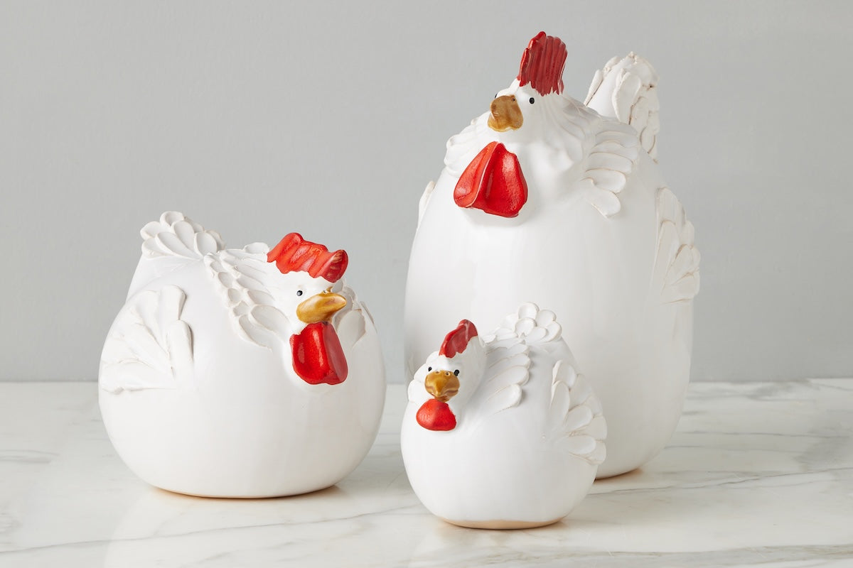 Ceramic Country French Hen, Small, White