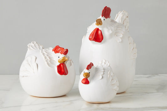 Ceramic Country French Hen, Large, White