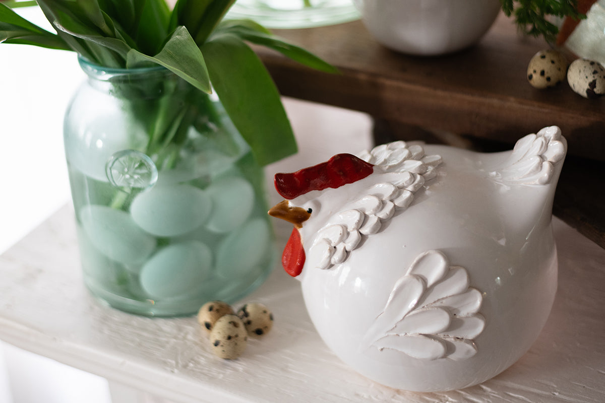 Ceramic Country French Hen, Large, White