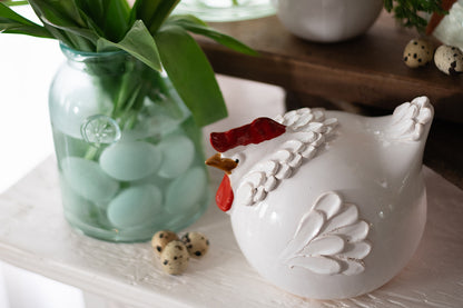 Ceramic Country French Hen, Large, White