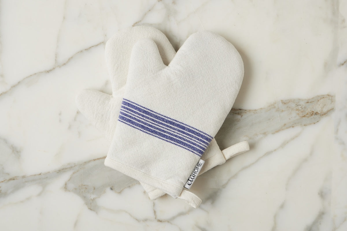 Oven Mitt, Vintage Navy Blue Stripe, Set of 2
