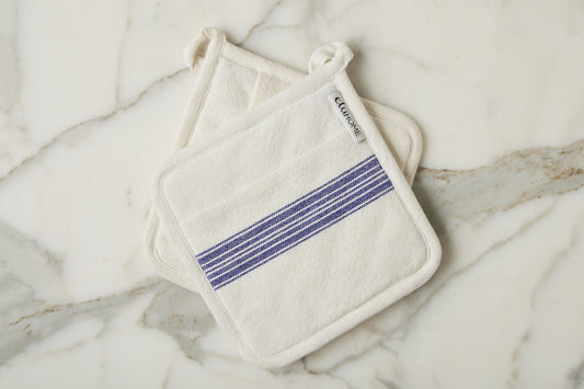 Pot Holder, Vintage Navy Blue Stripe, Set of 2