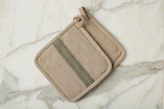 Pot Holder, Vintage Spruce Green Stripe, Set of 2