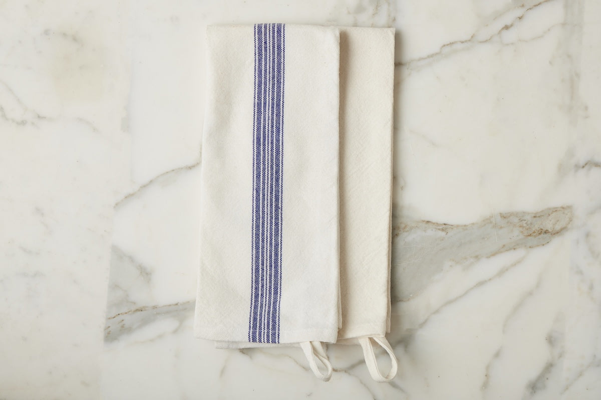 Kitchen Tea Towel, Vintage Navy Blue Stripe, Set of 2