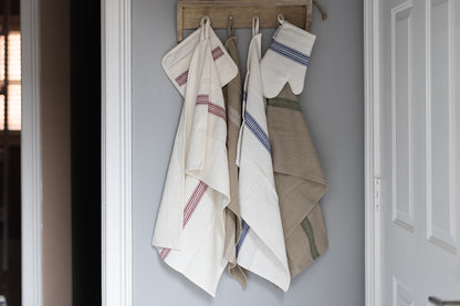 Kitchen Tea Towel, Vintage Merlot Red Stripe, Set of 2
