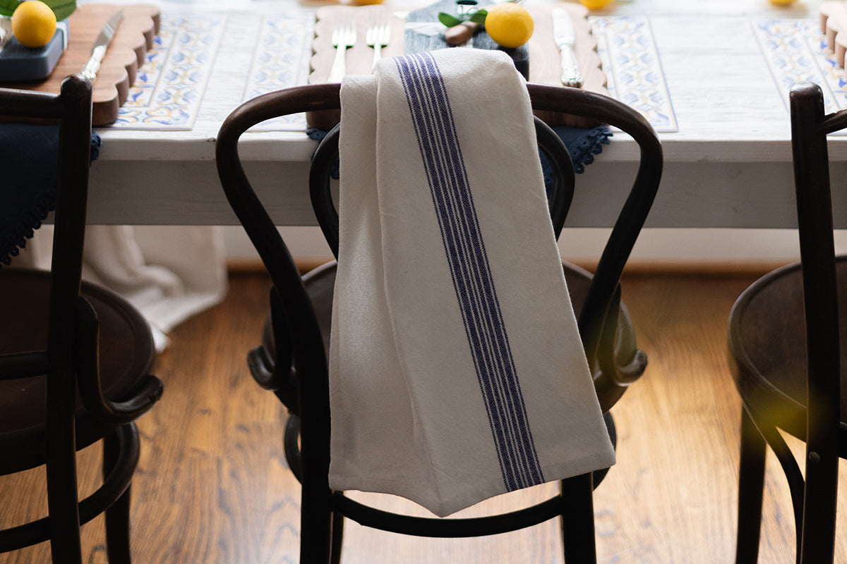 Kitchen Tea Towel, Vintage Navy Blue Stripe, Set of 2