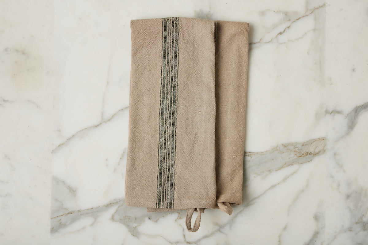 Kitchen Tea Towel, Vintage Spruce Green Stripe, Set of 2