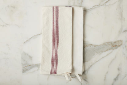 Kitchen Tea Towel, Vintage Merlot Red Stripe, Set of 2