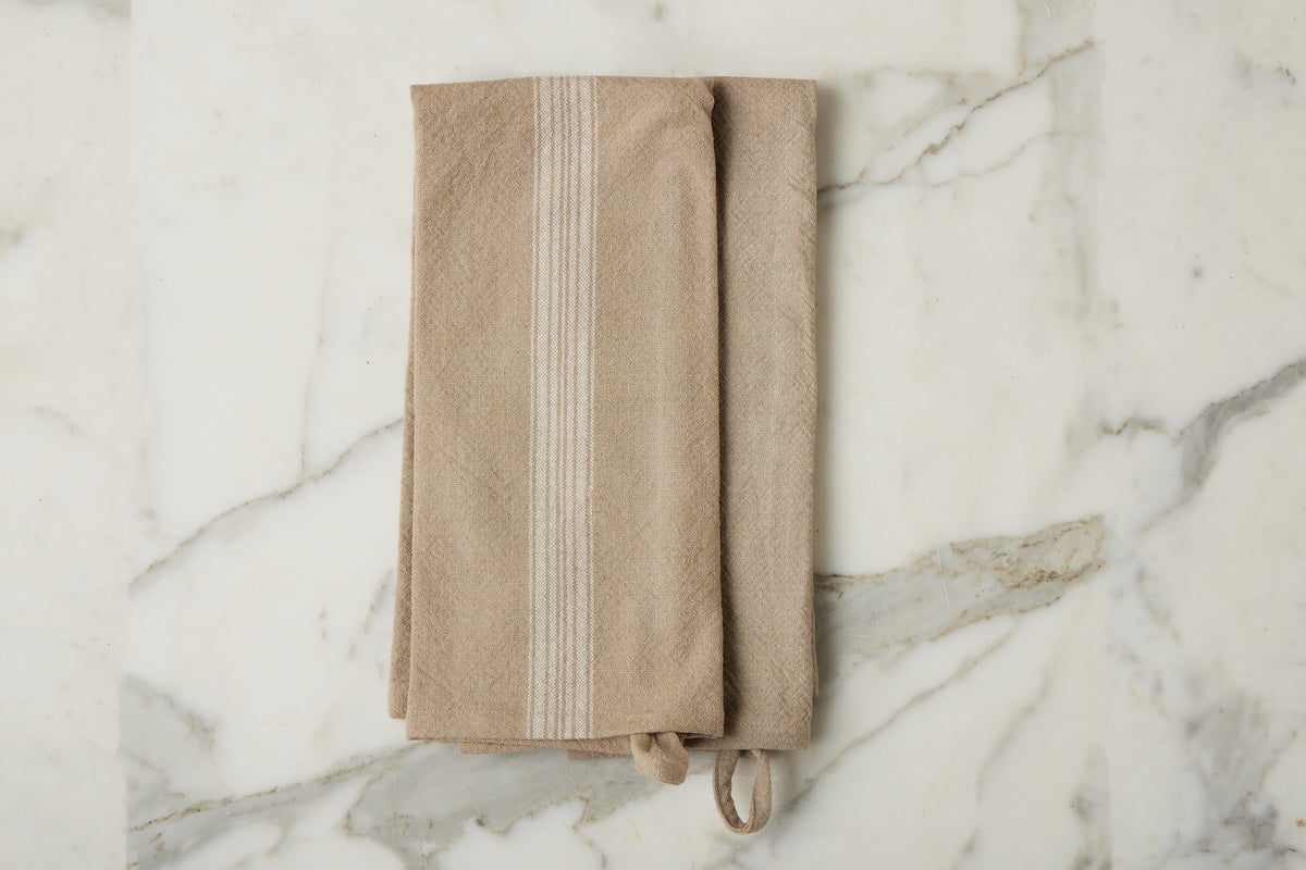 Kitchen Tea Towel, Vintage White Stripe, Set of 2