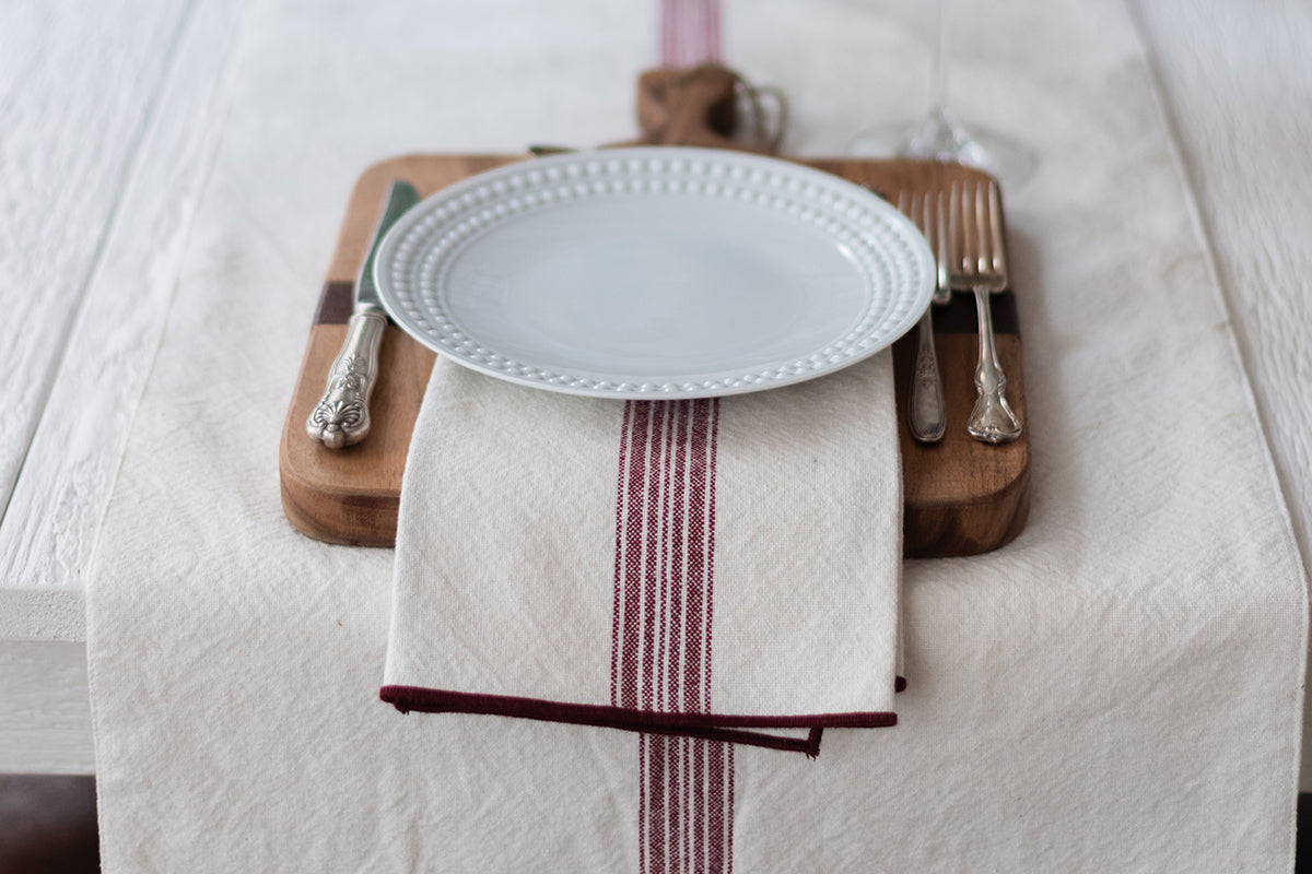 Dinner Napkins, Vintage Merlot Red Stripe, Set of 4