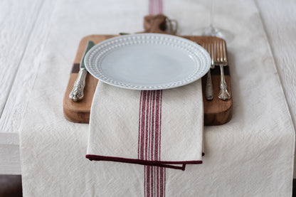 Dinner Napkins, Vintage Merlot Red Stripe, Set of 4
