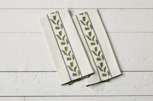 QMN114UG9 etuhome Kitchen Tea Towel Spruce Green Tulip Set of 2