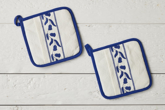 QMN117UB9 etuhome Pot Holder Navy Blue Tulip Set of 2