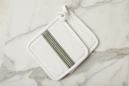 Pot Holder, Vintage Spruce Green Stripe, Set of 2