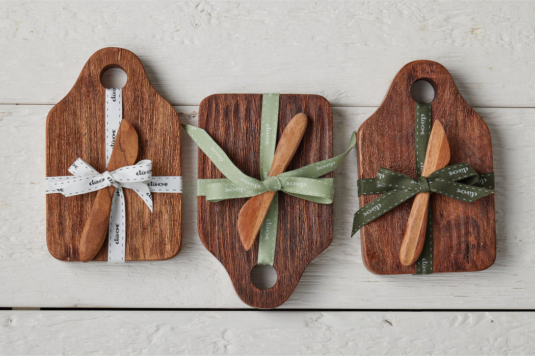 RMN218ANG4 etuhome Mini Natural Appetizer Board with Spreader Sage Ribbon