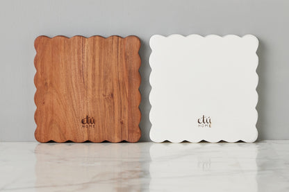Scalloped Appetizer Cheese Board, White/Natural, Set of 2