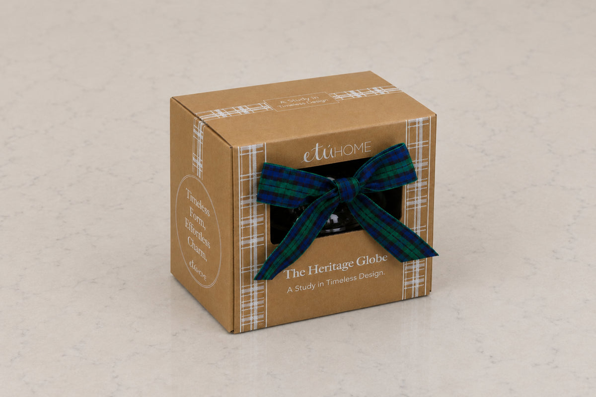 5" Glass Globe Ornament, Clear Plaid