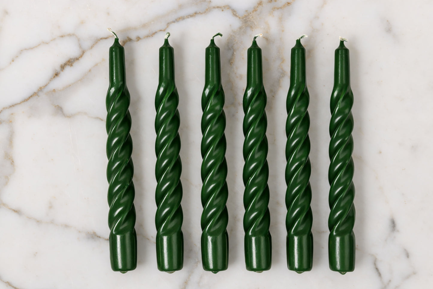 Lacquered Twisted Taper Candles, Spruce, Set of 6