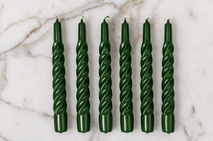 Lacquered Twisted Taper Candles, Spruce, Set of 6