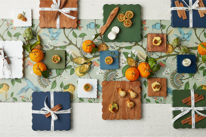 Square Scalloped Cheese Board with Cheese Markers, Small, Navy Blue