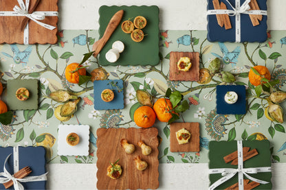 Square Scalloped Cheese Board with Cheese Markers, Small, Spruce Green