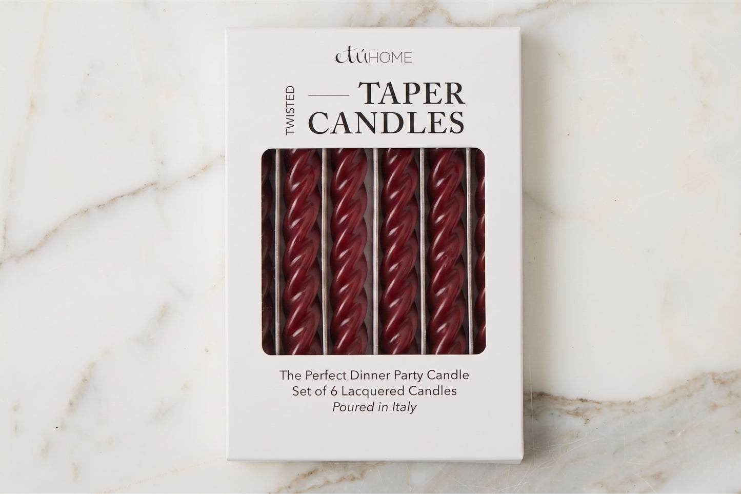 Lacquered Twisted Taper Candles, Merlot, Set of 6