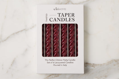 Lacquered Twisted Taper Candles, Merlot, Set of 6